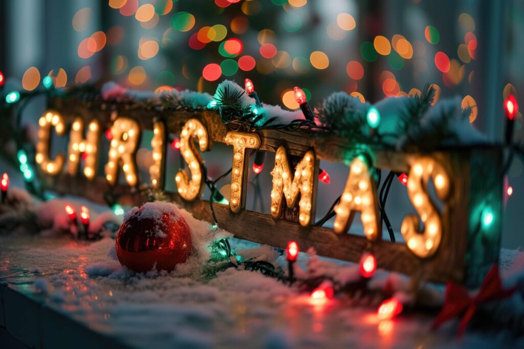 Christmas Lettering Christmas Lights Stock Free