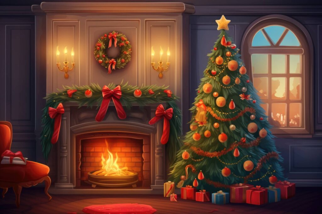 Christmas Living Room Painting Stock Free