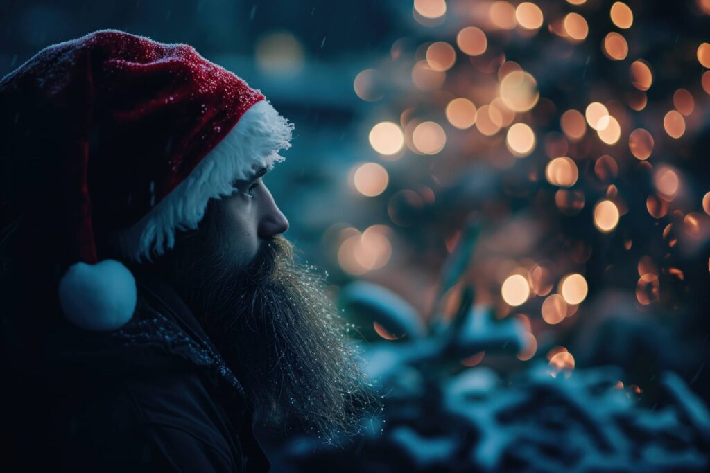 Christmas Melancholy Sad Man in Santa Hat Stock Free