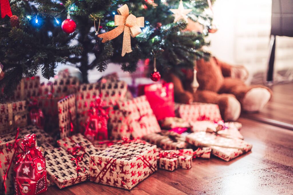 Christmas Tree with Presents on Christmas Eve Free Photo