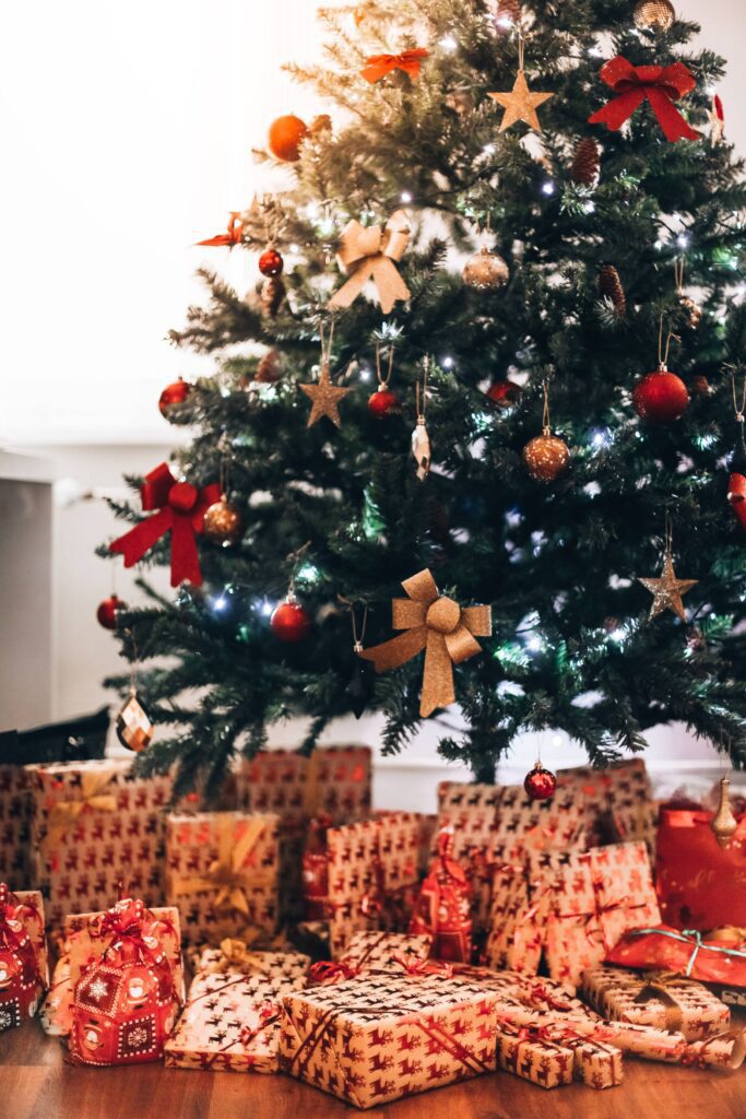 Christmas Tree with Presents Vertical Free Photo