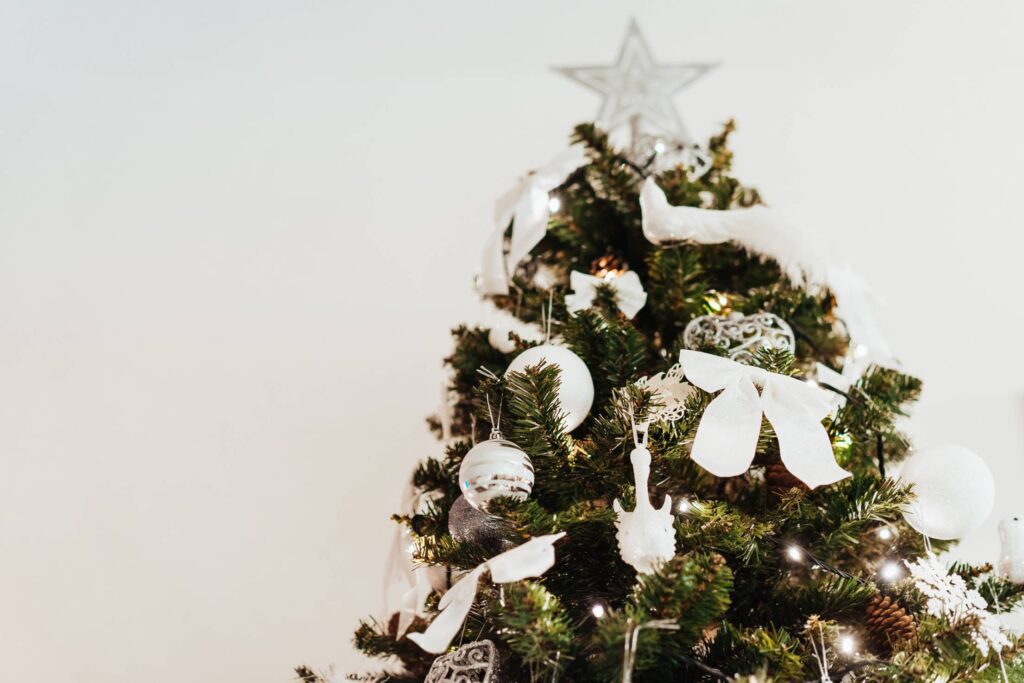 Christmas Tree with White Decorations Free Photo