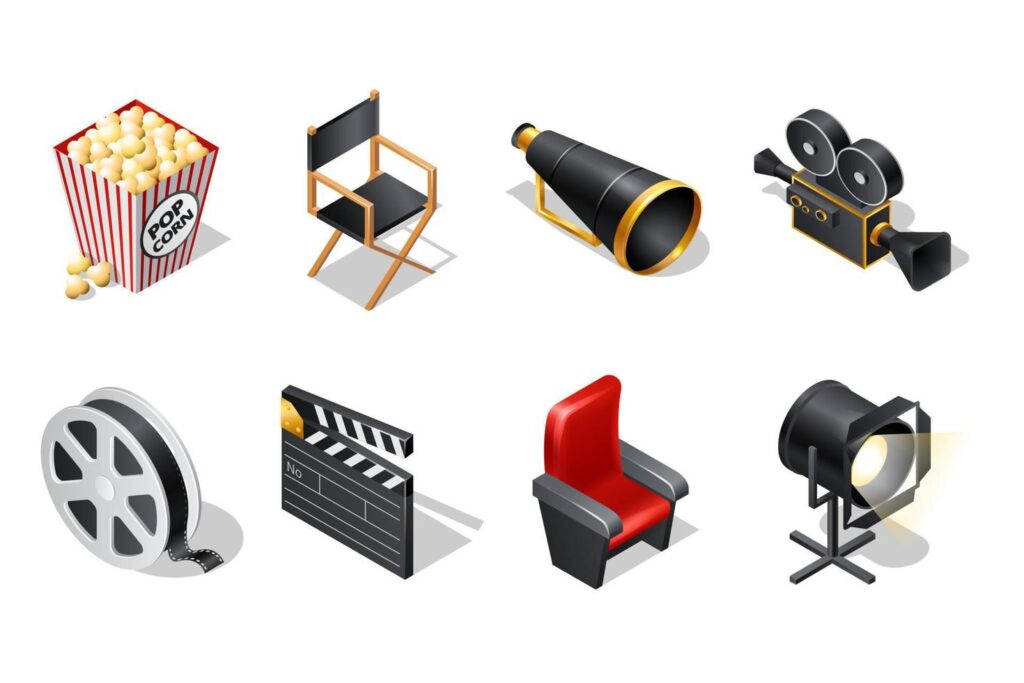 Cinema isometric icons with shadow illustration Stock Free