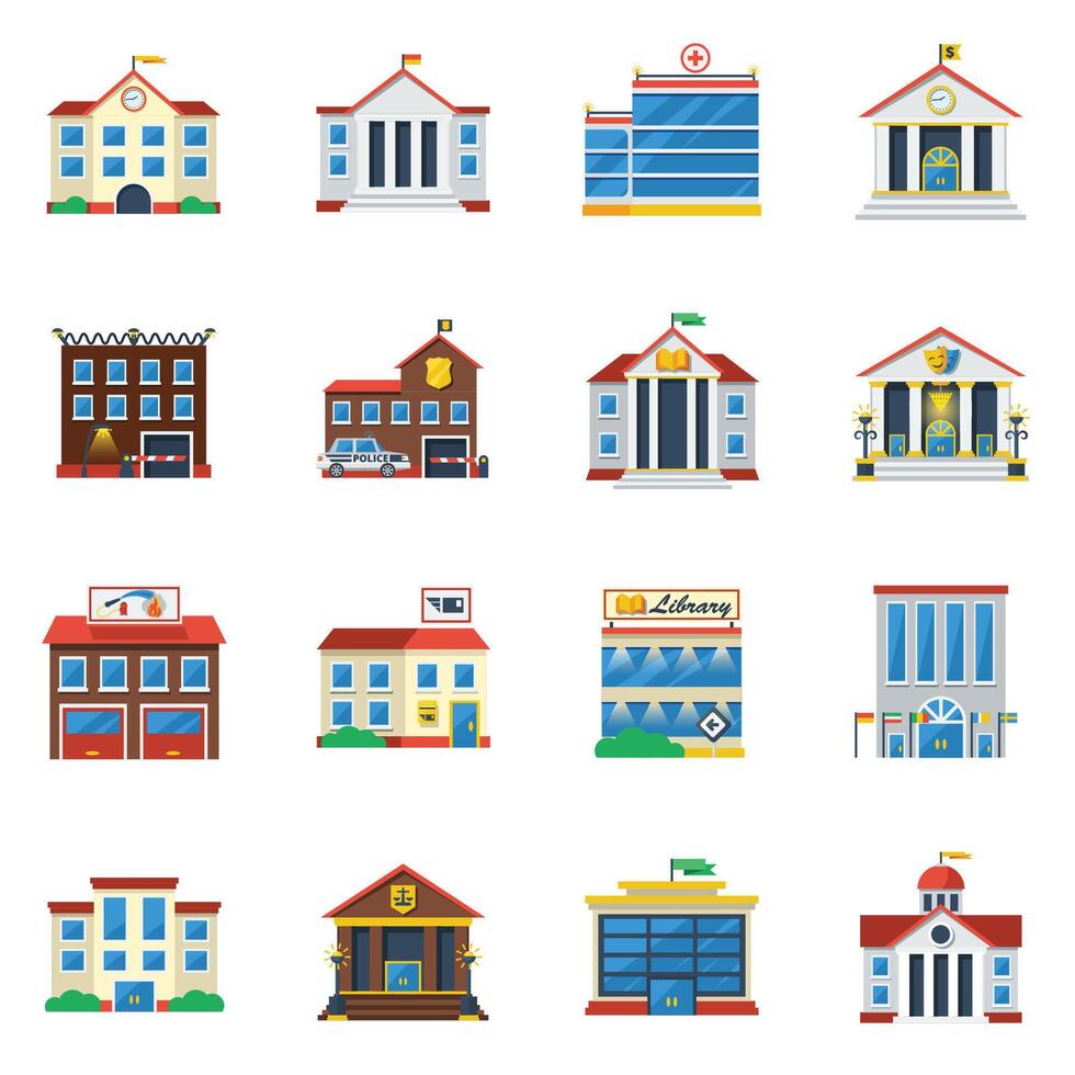 city building icons set Stock Free