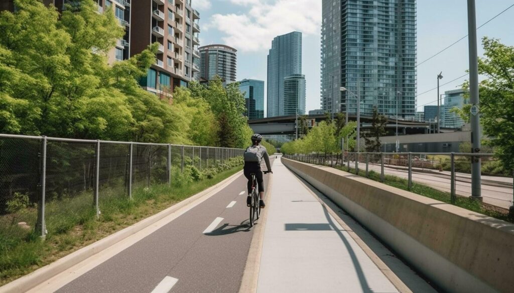 City businessman cycling for healthy lifestyle outdoors generated by AI Stock Free