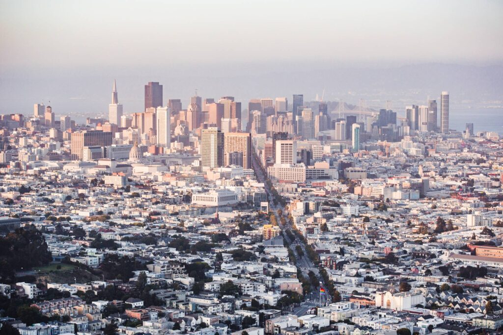 Cityscape View of Financial District Skyscrapers in San Francisco, California Free Photo