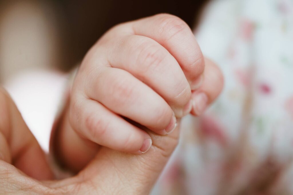 Close-up of Baby’s Hand Holding Parent’s Finger Free Photo