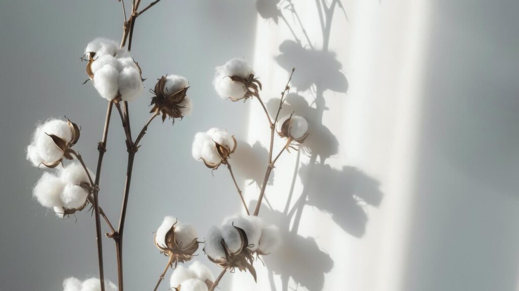 Close Up of Cotton Flowers on White Background Stock Free