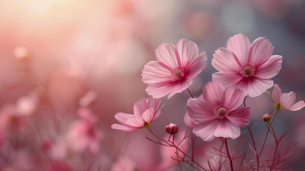 Close Up of Pink Flowers on Blue Background Stock Free