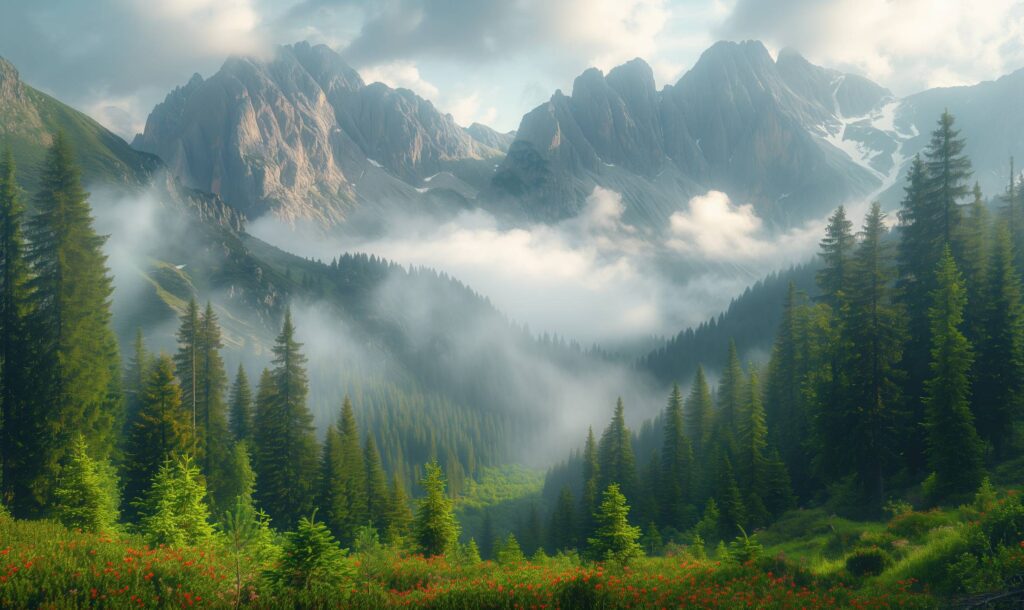 Cloudy and Foggy Weather in the Mountains Stock Free