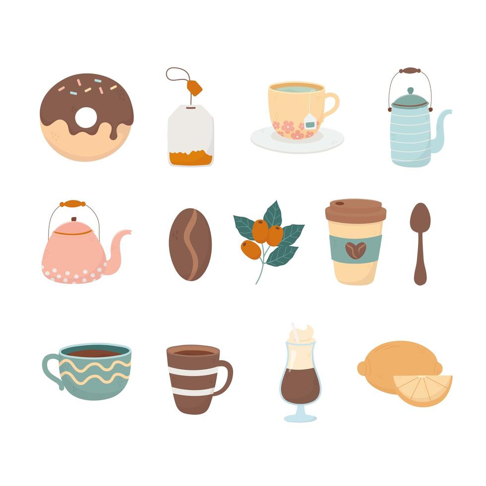 Coffee and tea time icon set Stock Free