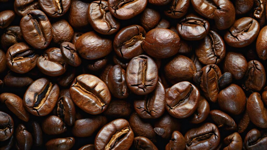 Coffee background with roasted beans. A top view image Stock Free