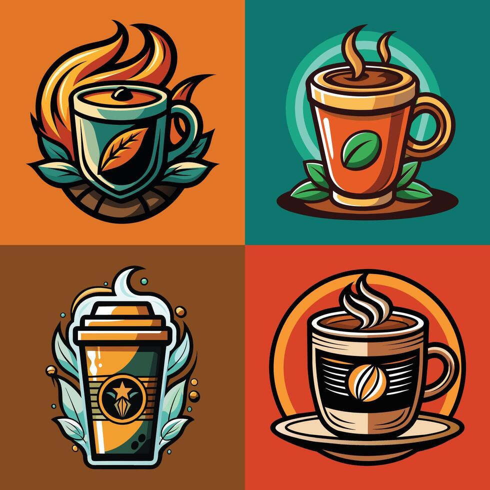 Coffee cup icons set in cartoon style. Vector illustration. Stock Free