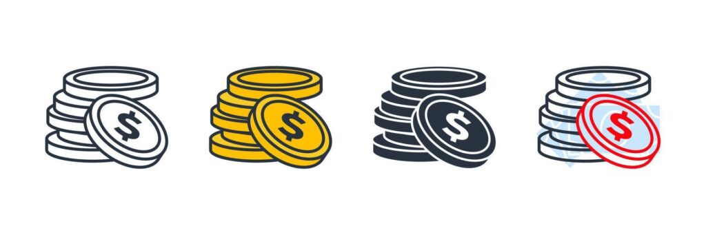 coin icon logo vector illustration. Money stacked coins symbol template for graphic and web design collection Stock Free