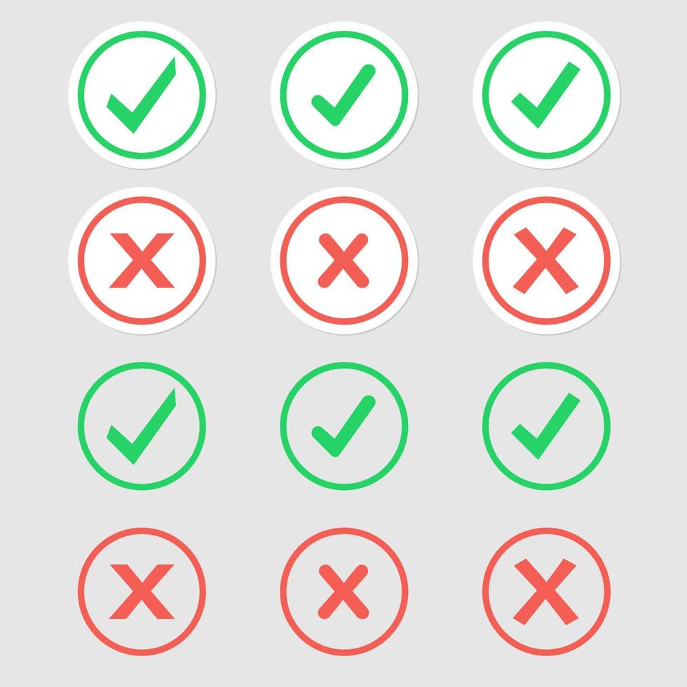 Collection green check mark and red cross icon design Stock Free