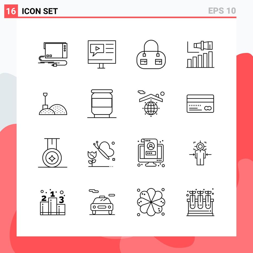 Collection of 16 Vector Icons in Line style Modern Outline Symbols for Web and Mobile Line Icon Sign Isolated on White Background 16 Icons Stock Free