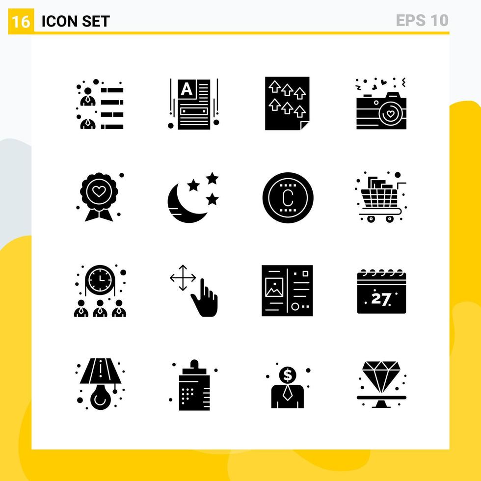 Collection of 16 Universal Solid Icons Icon Set for Web and Mobile Creative Black Icon vector background Stock Free