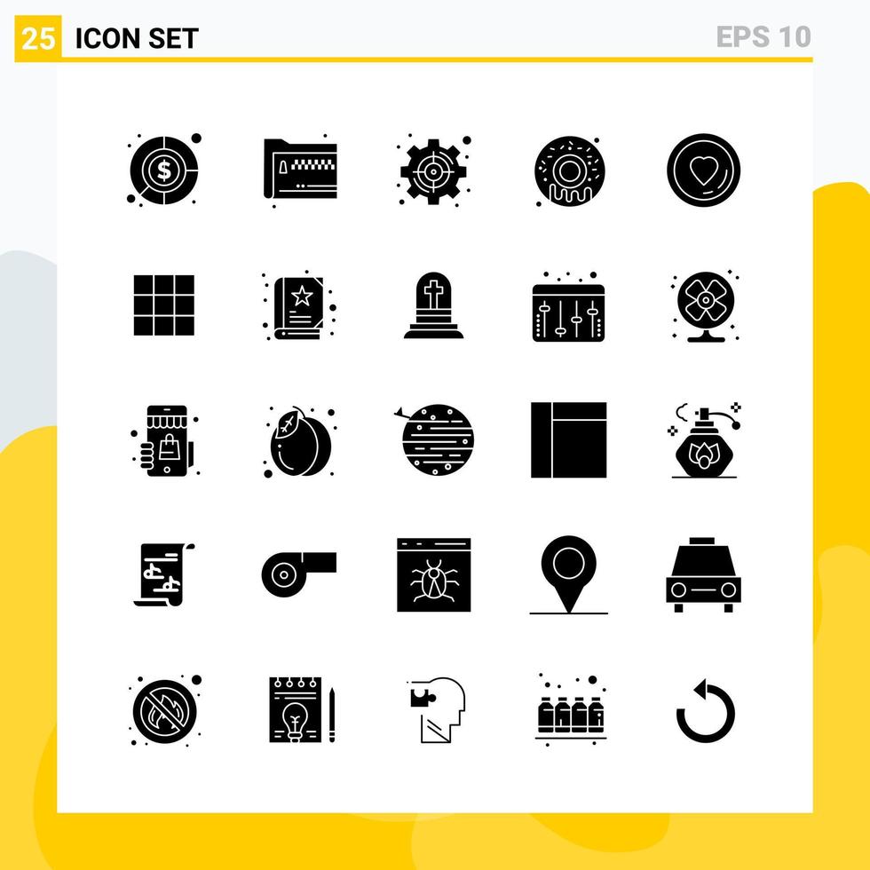 Collection of 25 Universal Solid Icons Icon Set for Web and Mobile Creative Black Icon vector background Stock Free