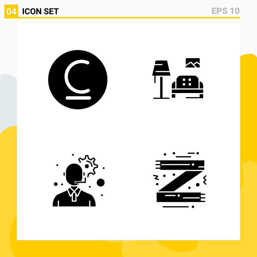 Collection of 4 Universal Solid Icons Icon Set for Web and Mobile Creative Black Icon vector background Stock Free