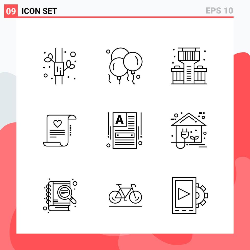 Collection of 9 Vector Icons in Line style Modern Outline Symbols for Web and Mobile Line Icon Sign Isolated on White Background 9 Icons Creative Black Icon vector background Stock Free