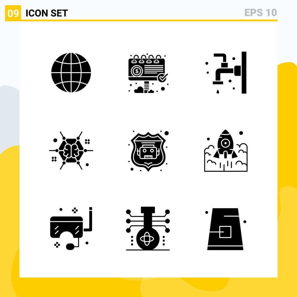 Collection of 9 Universal Solid Icons Icon Set for Web and Mobile Creative Black Icon vector background Stock Free