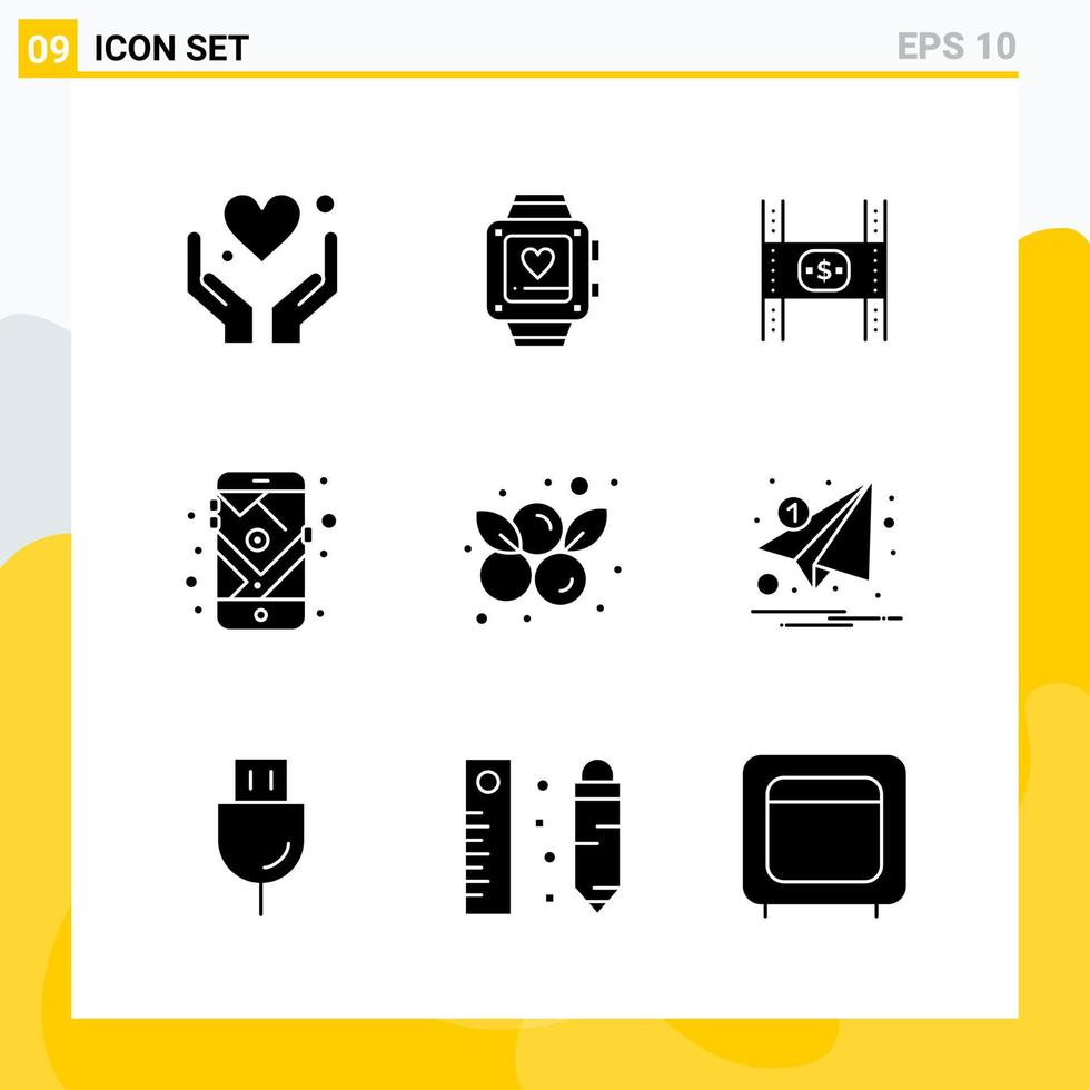 Collection of 9 Universal Solid Icons Icon Set for Web and Mobile Stock Free