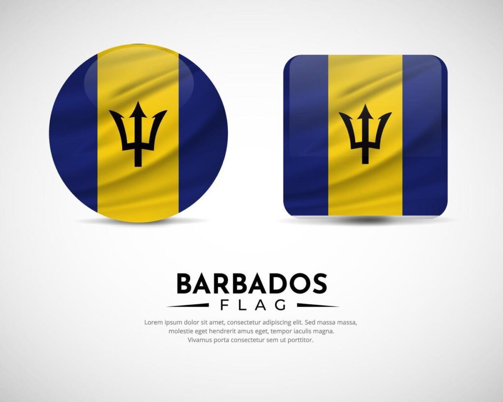 Collection of Barbados flag emblem icon. Barbados flag symbol icon vector. Stock Free