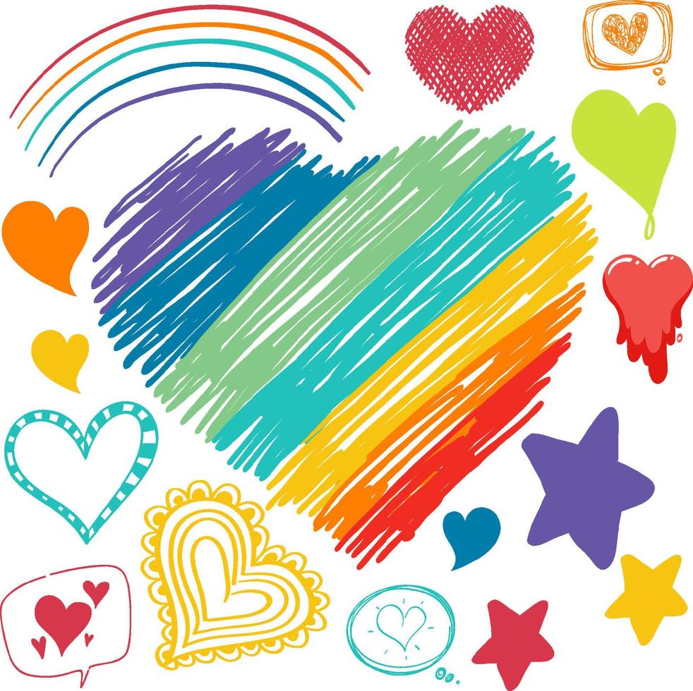 Collection of different heart icons in doodle style Stock Free