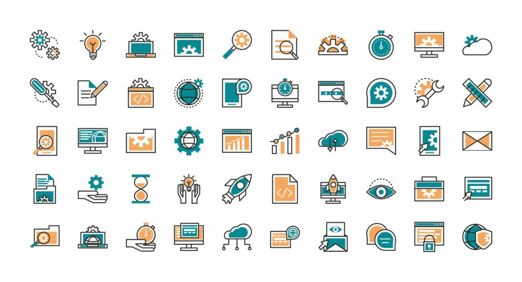 Collection of web development line art icons Stock Free