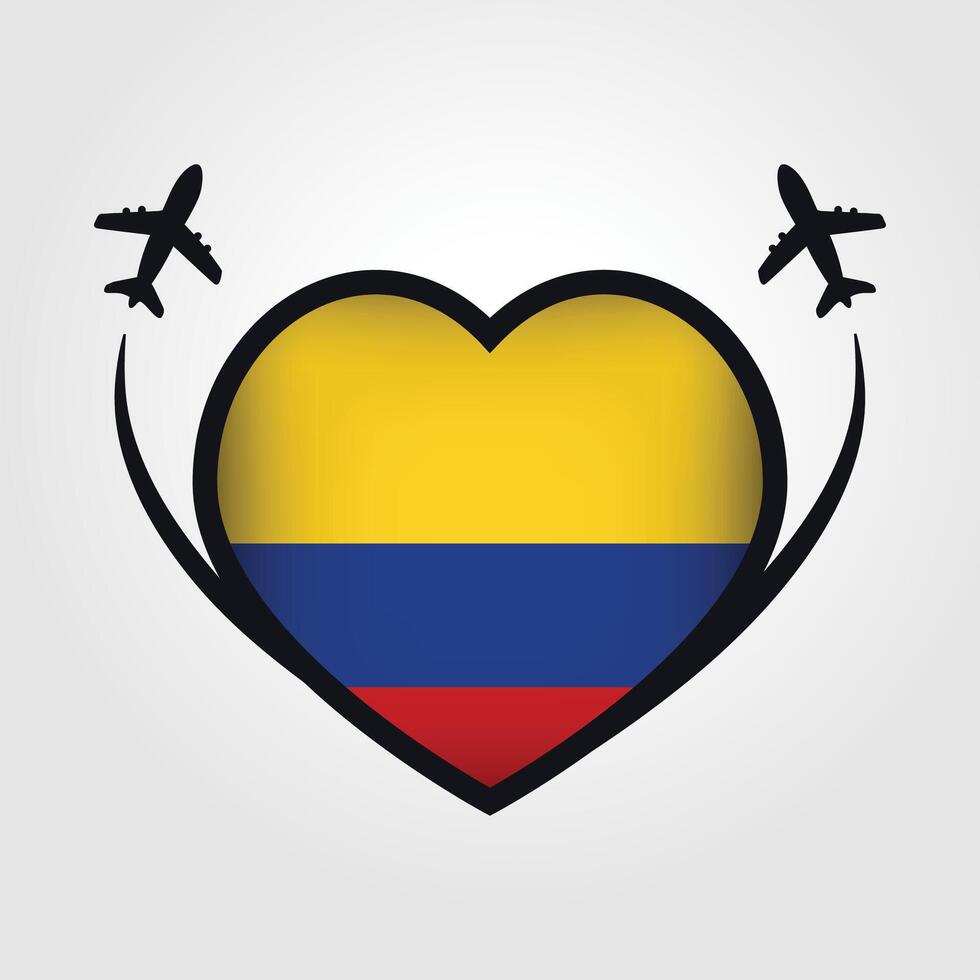 Colombia Travel Heart Flag With Airplane Icons Stock Free