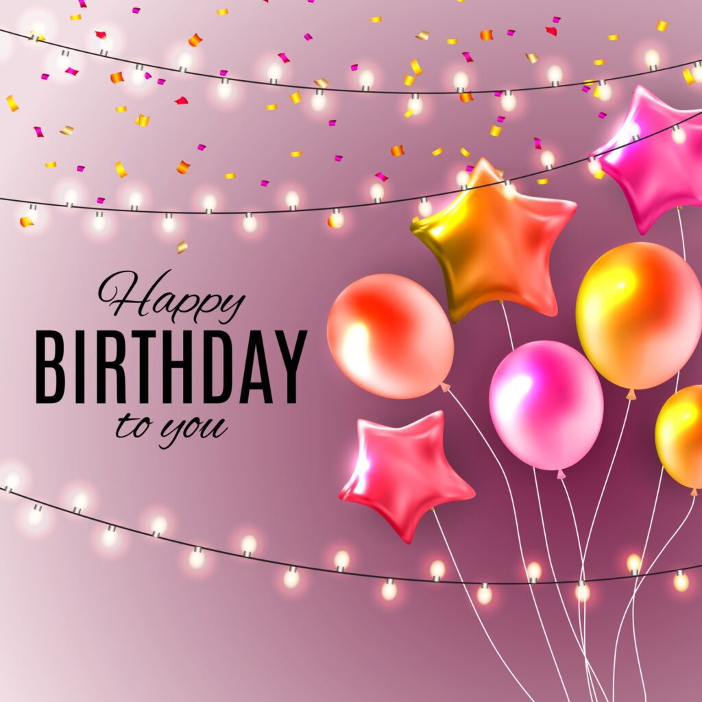 Color Glossy Happy Birthday Balloons Banner Background Free Vector