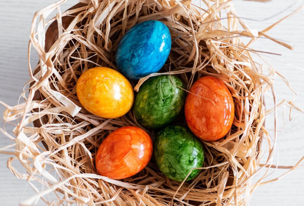 Colored Easter Eggs in a Basket Free Photo