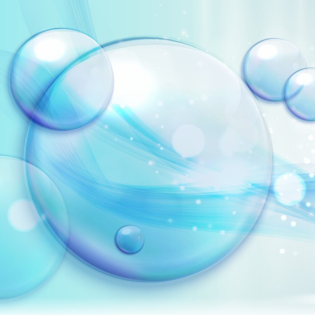 Colorful blue background with waves, bubbles, highlights Free Vector