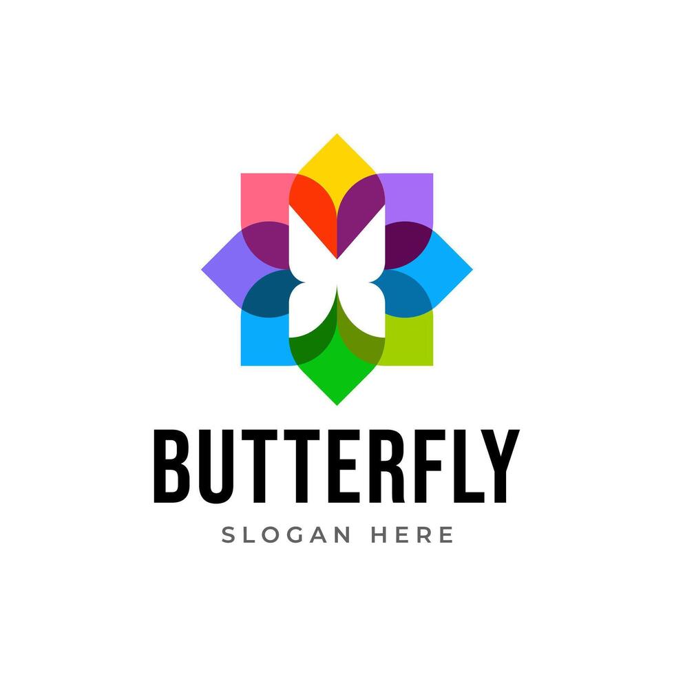 Colorful flower with butterfly silhouette icon logo template Stock Free