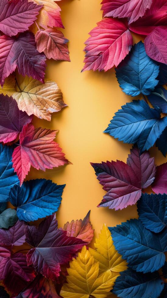 Colorful Leaves on Yellow Background Stock Free