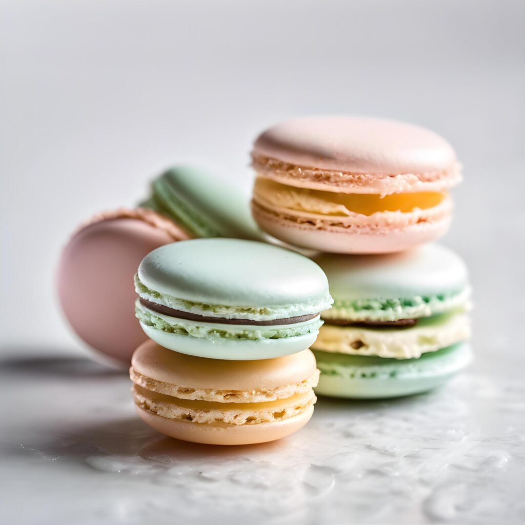 colorful macaroons or macarons and cream. Homemade dessert bakery. AI-Generated Free Photo