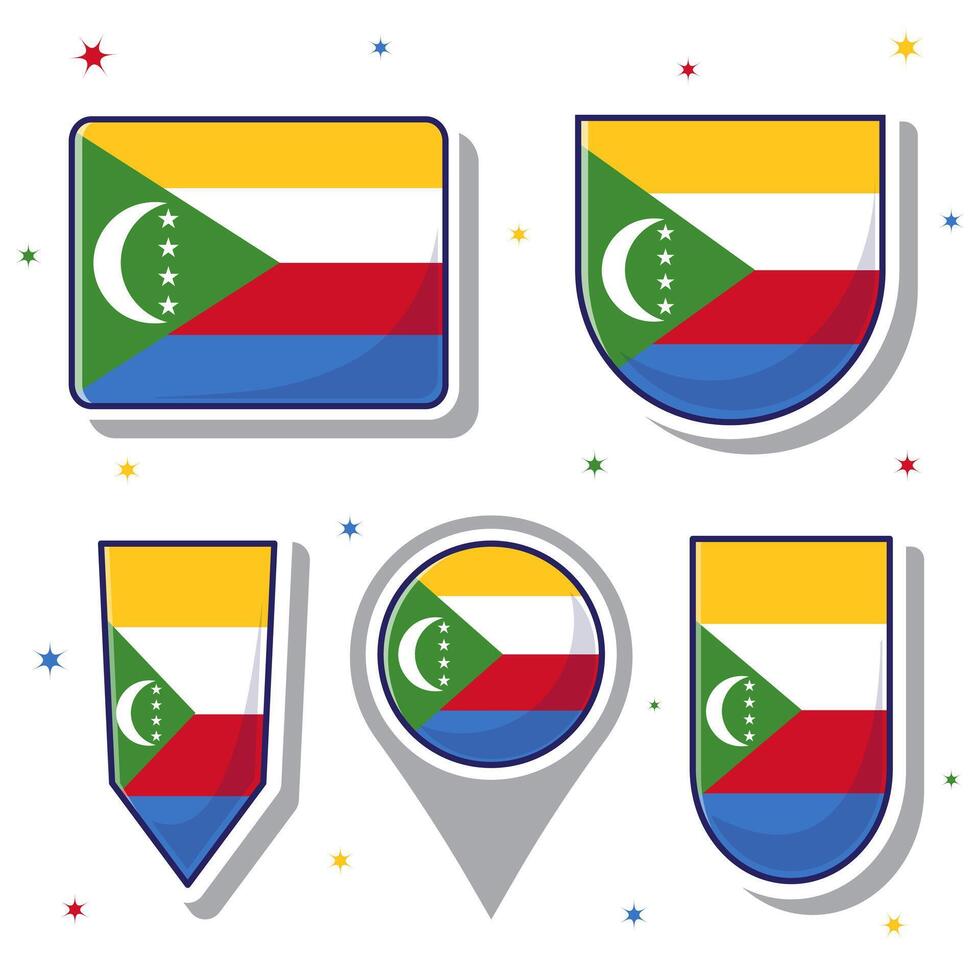 Comoros national flag cartoon vector illustration icon mascot bundle packs Stock Free