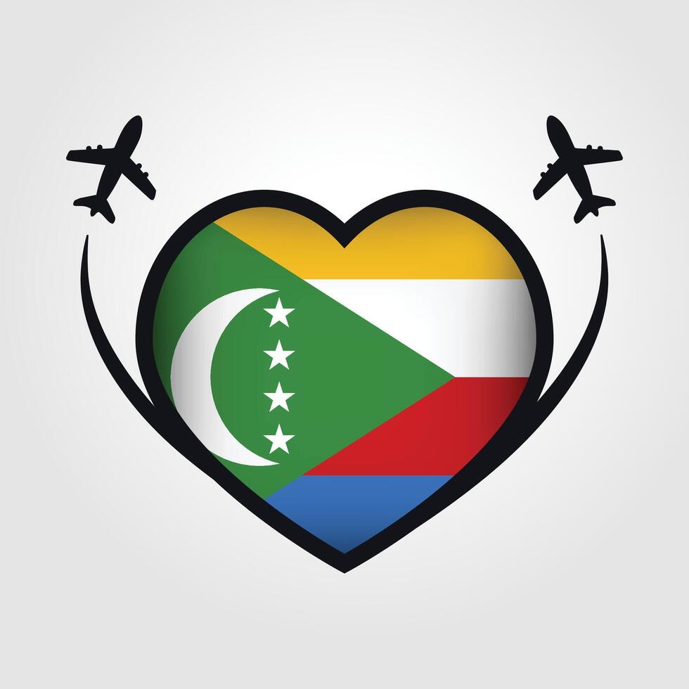 Comoros Travel Heart Flag With Airplane Icons Stock Free