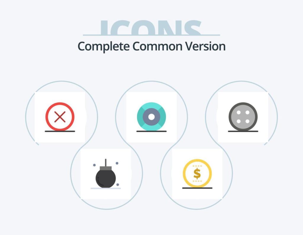 Complete Common Version Flat Icon Pack 5 Icon Design. ux. help. circle. essential. remove Stock Free