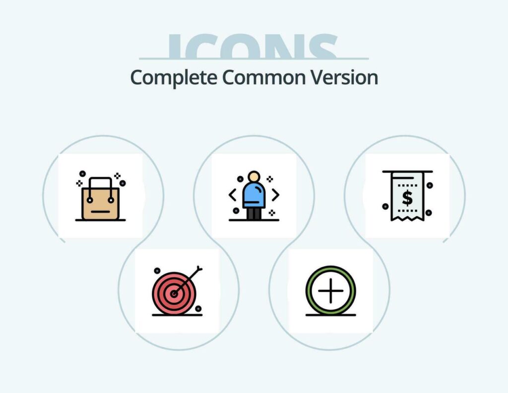 Complete Common Version Line Filled Icon Pack 5 Icon Design. furniture. cupboard. ui. cabinet. payment Stock Free