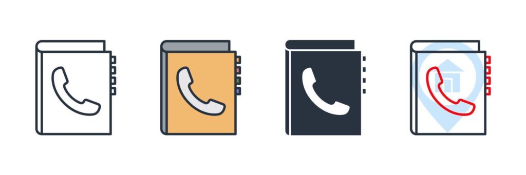 contact icon logo vector illustration. phone in book symbol template for graphic and web design collection Stock Free