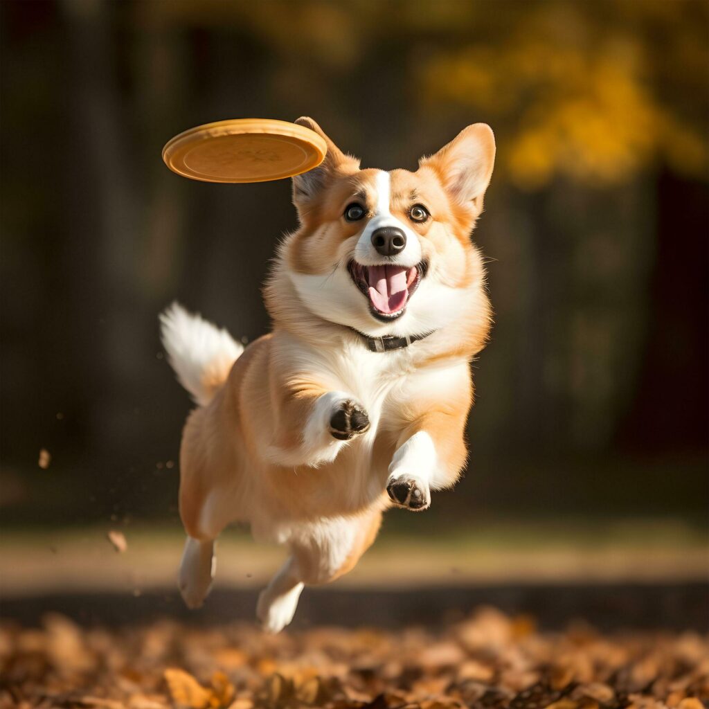 Corgi Dog Playing Frisbee. AI Generative Free Photo