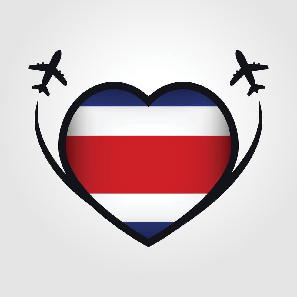 Costa Rica Travel Heart Flag With Airplane Icons Stock Free