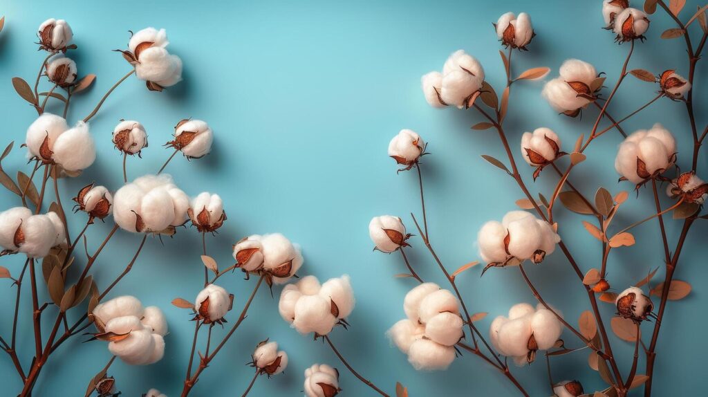 Cotton Flowers on a Blue Background Stock Free