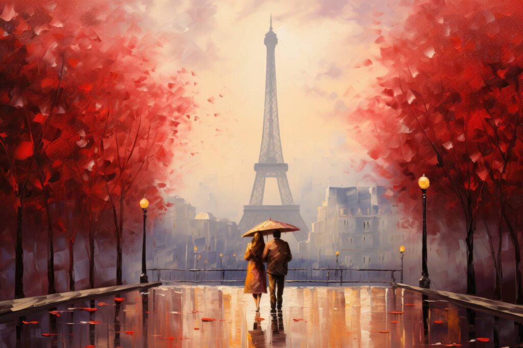 Couple in Love Enjoying Romantic Paris, France Stock Free