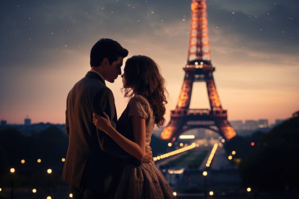 Couple in Love Standing in Front of The Eiffel Tower Stock Free