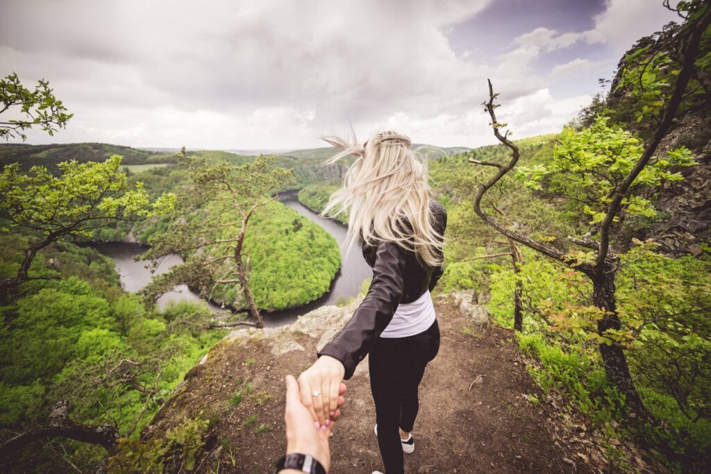 Courageous Woman Enjoys Dangerous Vyhlidka Maj Viewpoint Free Photo