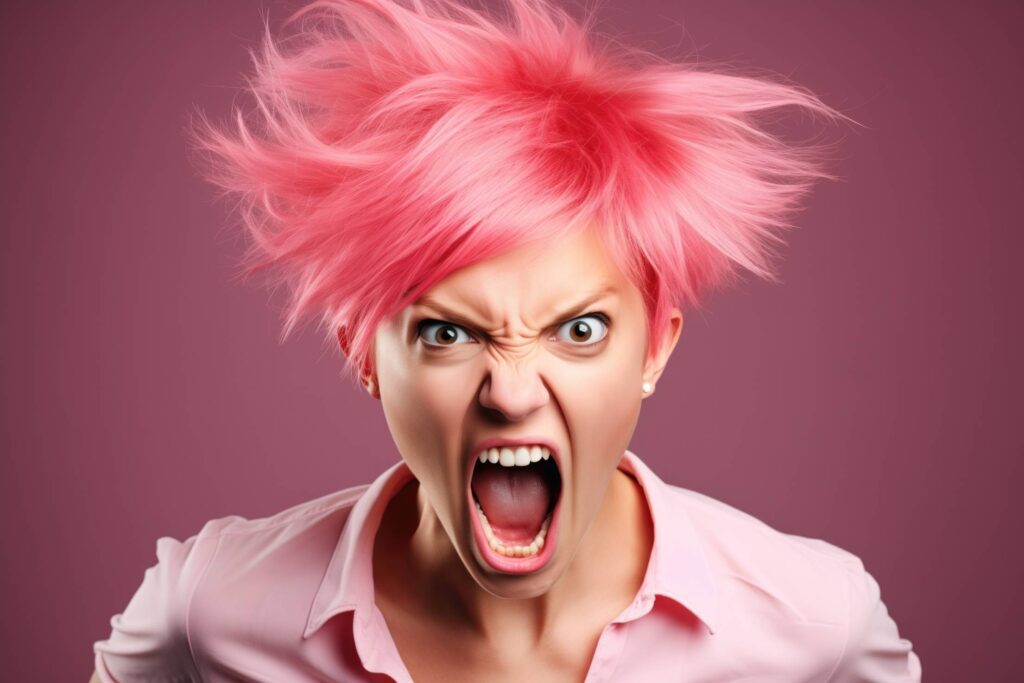 Crazy Woman with Pink Hair Screaming Stock Free