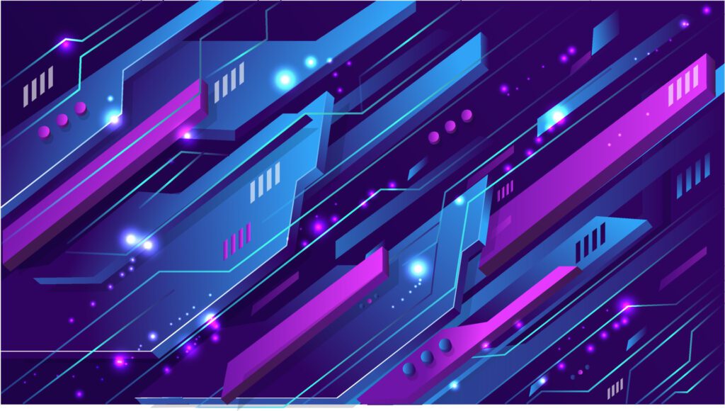 Creative geometric shapes abstract 3d purple circuit technology business background Free Vector