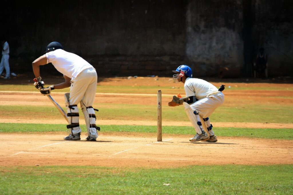 Cricket Action Practise Field Stock Free